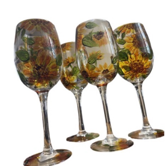 Pier 1 Sunflower Design wine Glass set of 4 - Picture 3 of 5